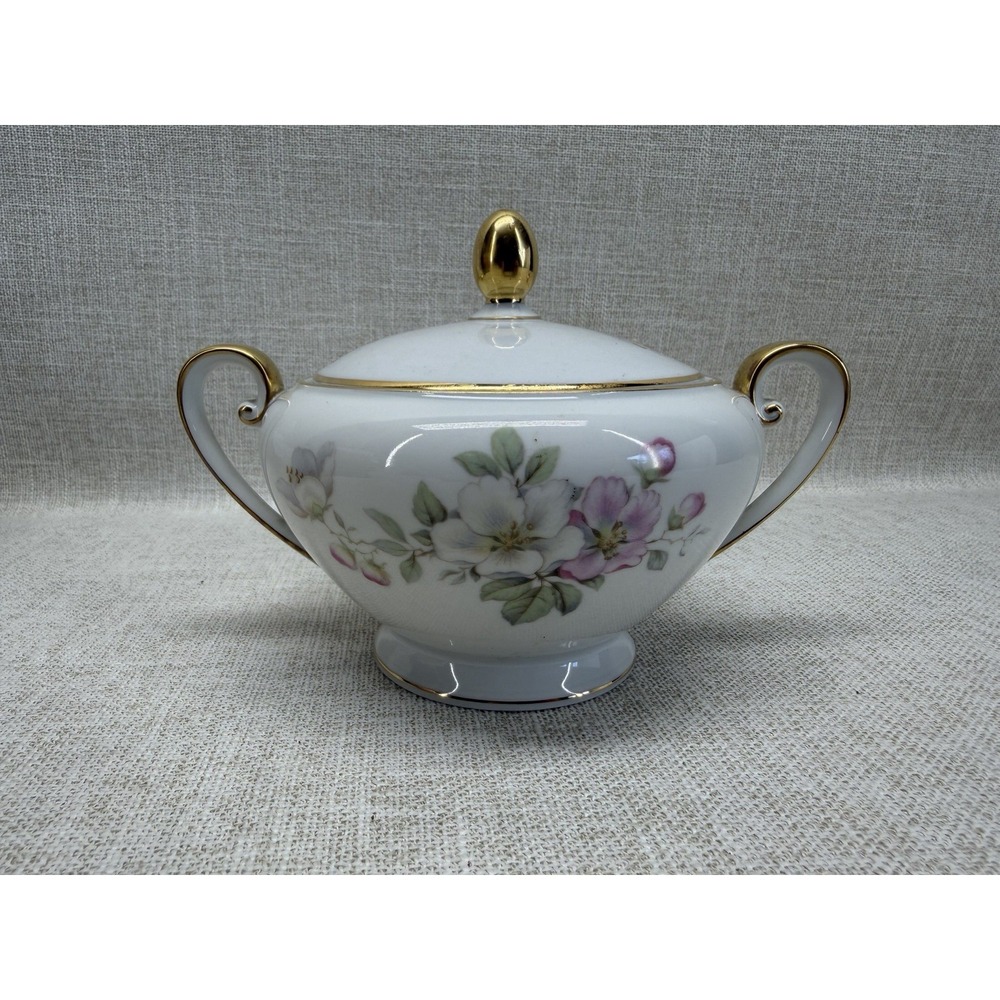 Tirschenreuth Bavaria Germany Floral Porcelain Sugar Bowl‎ w Lid Gold Trim